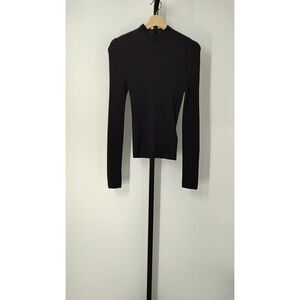 Quince Featherweight Cashmere Ribbed Mockneck Sweater Black Sleeved Top XS